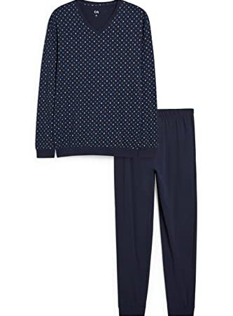 C&A Herren Pyjama Set|2er Pack Regular Fit Bedruckt Baumwolle dunkelblau L