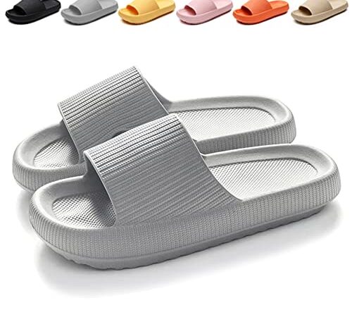Calish Badeschuhe Herren Damen Cozislides Original Slippers Cloudyzz Schlappen Wolke rutschfeste Badelatschen Hausschuhe Sommer Pantoletten Badeschlappen Flip Flops Indoor/Outdoor, Grau, 40-41 EU