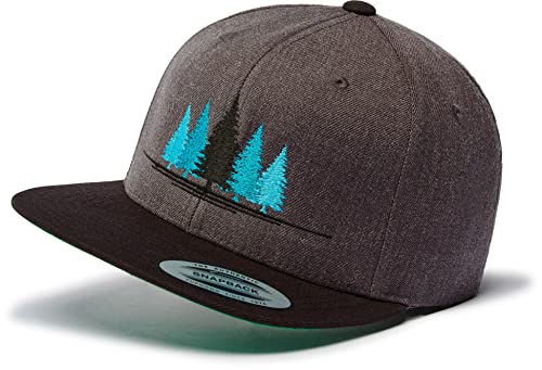 Cap Herren Flexfit Snapback : Natur Wald - Kappi für Naturliebhaber Herren & Damen Baseball Cap Kappe Mütze Outdoor Kletter Ausrüstung Wander Zubehör (Charcoal/Black)