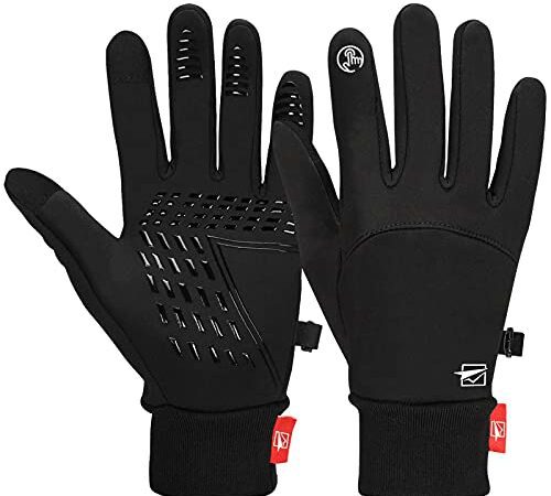 Cevapro Fahrradhandschuhe Warme Winterhandschuhe Wasserdichte Touchscreenhandschuhe Winddichte Laufhandschuhe Rutschfeste, Schwarz, L