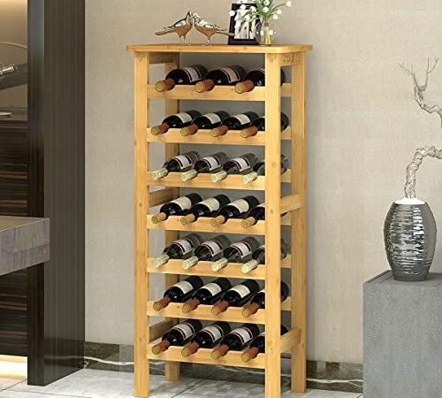 Dripex Weinregal Bambus Weinflaschenregal 7 Ebenen Flaschenregal für Keller Küche 27 Flaschen 0,75 und 1 Liter 94 x 29 x 47CM