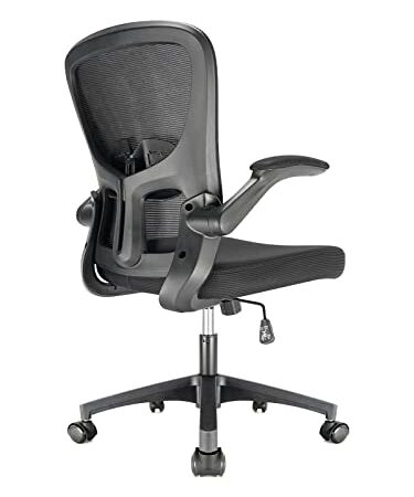Durrafy Bürostuhl Ergonomischer,Bürostuhl mit klappbaren Armlehnen,Höhenverstellbarer Drehstuhl,Computerstuhl mit Verstellbarer Lendenwirbelstütze und leisen Rollen,Chefsessel mit 130kg Tragfähigkeit
