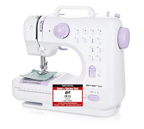Emerio Nähmaschine für Kinder und Anfänger, SEW-121820, 12 Stichmuster, Mini Nähmaschine mit Fußpedal, Strom und Batteriebetrieb, Zuhause, LED Licht, Vor und Rückwärtsautomatik, Weiß/Rosa