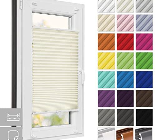 Estika® Plissee zum Kleben nach maß - 23 Farben, Breite 30-129 cm, Höhe 50-149 cm - Plissee kleben ohne Bohren zum Fensterrahmen, Schalosien Fenster innen, Faltrollos für Fenster, Rollo für Fenster