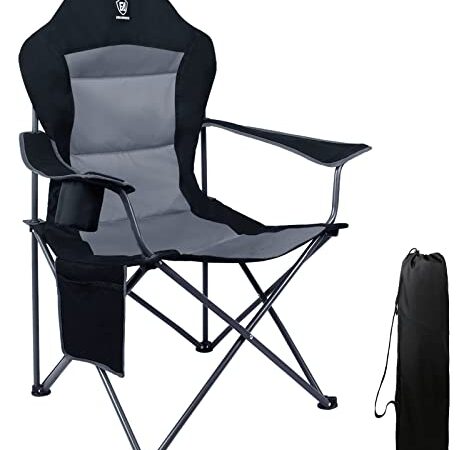 EVER ADVANCED Luxus Campingstuhl Faltbar 150 KG Belastbar Ultragroß mit Hochlehner Bequem Gepolster Klappstuhl Camp Garten Balkon Strand Camping Stuhl Sessel Gartenstuhl Anglerstuhl Regiestuhl Schwarz