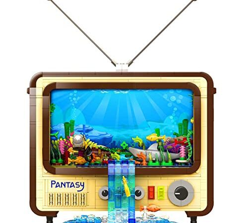 Haus Fernseher Klemmbausteine für Erwachsene Architecture: PANTASY Retro TV Klemmbausteine Set Creator Aquarium Bausteine Kompatible mit Lego Icons Ideas Bausatz Modular Building Bauset Deko Haus MOC