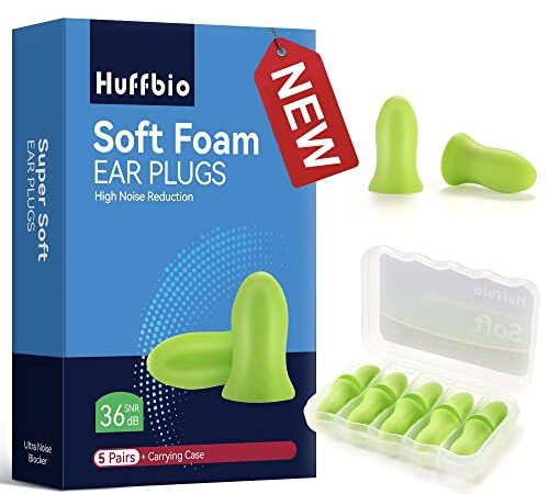 HUFFBIO Revolutionäres Ohrstöpsel zum Schlafen, Ohrenstöpsel, 5 Paare 36dB SNR Superweiche Schaum Gehörschutzstöpsel, Wiederverwendbar, Gehörschutz ideal für Schnarchen, Schlafen,Lernen,Reisen,Konzert