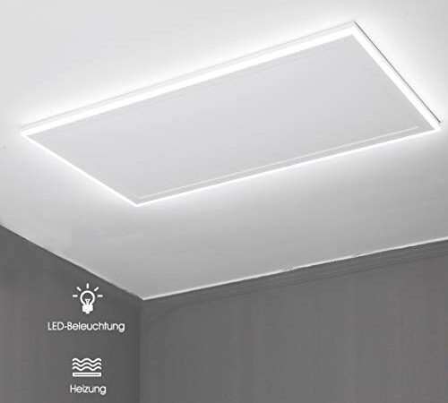 Infrarotheizung mit Thermostat Deckenheizung 600W LED Beleuchtung Licht Kaltweiß/Warmweiß Einstellbare Helligkeit Infrarot Heizung Decke Heizplatte Heizpaneel Überhitzungsschutz