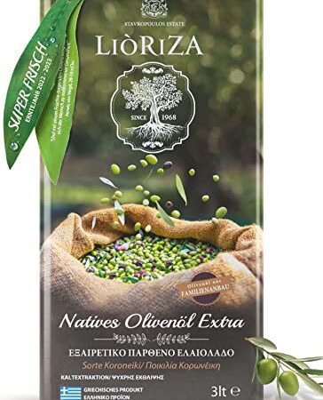 LIÒRIZA Griechisches Berg Olivenöl, neue Ernte 2022/2023 – Kalamata Natives Olivenöl Extra, kalt extrahiert, super frisch, vollmundig & fruchtig, für Marinaden, Vinaigretten & Dressings (3 Liter)