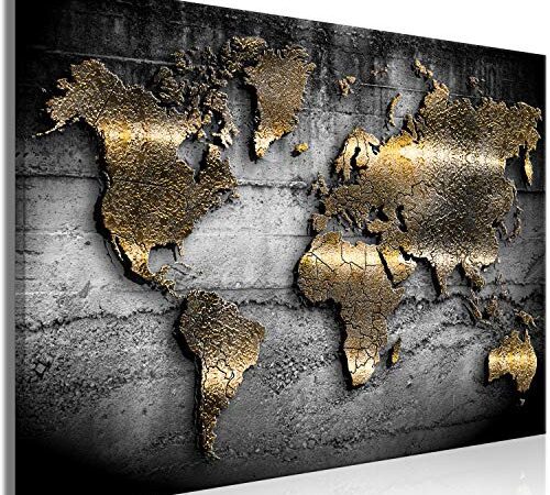 murando - Bilder Weltkarte 120x80 cm Vlies Leinwandbild 1 tlg Kunstdruck modern Wandbilder XXL Wanddekoration Design Wand Bild - Landkarte Kontinente Textur schwarz gold Abstrakt k-A-0498-b-a