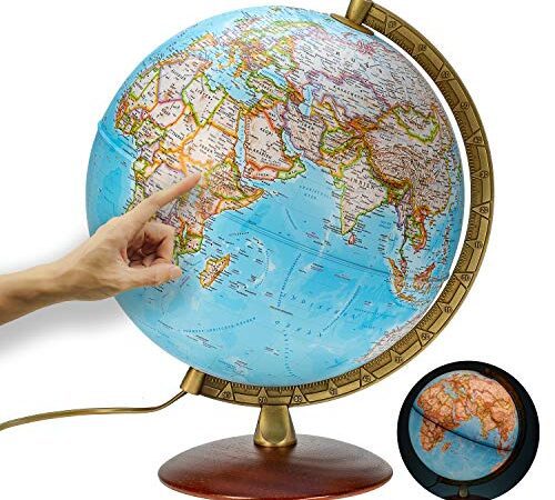 National Geographic - Leuchtglobus im klassischen Stil - 30cm Globus mit stabilem Standfuß und Metall Meridian, Kartenbild 2020 physikalisch/politisch mit LED Leuchte, Aktuelles deutsches Kartenbild