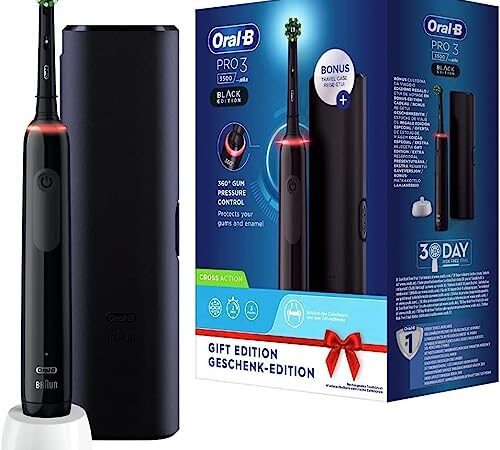 Oral-B PRO 3 3500 Elektrische Zahnbürste/Electric Toothbrush, mit 3 Putzmodi und visueller 360° Andruckkontrolle für Zahnpflege, Reiseetui, Geschenk für Sie/Ihn, schwarz