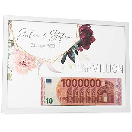Papierschmiede® Hochzeitsgeschenke für Brautpaar, Personalisiertes Geldgeschenk Hochzeit mit Namen DIN A4 (21x30 cm) Rahmen wählbar, Verpackung für Geldgeschenke, Geschenk Bild „Eure Erste Million“