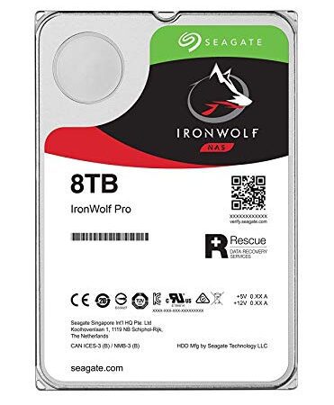 Seagate IronWolf Pro 8TB, NAS interne Festplatte, 3.5 Zoll, 7200 U/Min, CMR, 256 MB Cache, SATA 6GB/S, silber, FFP, inkl. 3 Jahre Rescue Service, Modellnr.: ST8000NE001