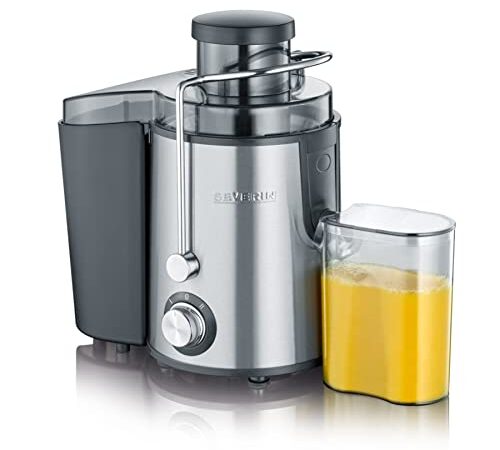 SEVERIN Entsafter, geräuscharme Saftmaschine für vitaminreiche Obst- und Gemüsesäfte, elektrische Saftpresse aus Edelstahl, 500 ml Auffangbehälter, schwarz/Edelstahl ES 3566