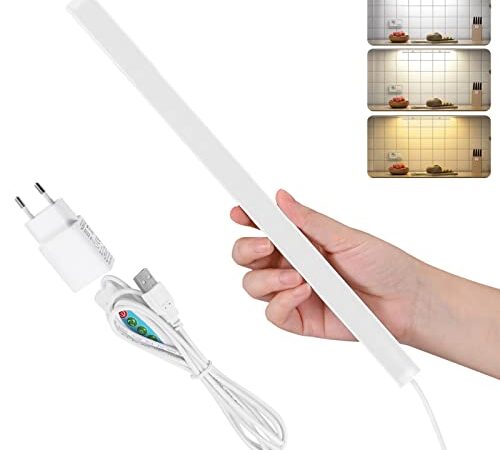 SOAIY LED Unterbauleuchte Dimmbar Blendfrei 3 Lichtfarben(Kaltweiß, Warmweiß, Neutralweiß), Einfache Montage Lichtleiste Küchenleuchte Schranklampe, 2m Zuleitung mit USB Netzteil 8x 308x17,5mm 450LM