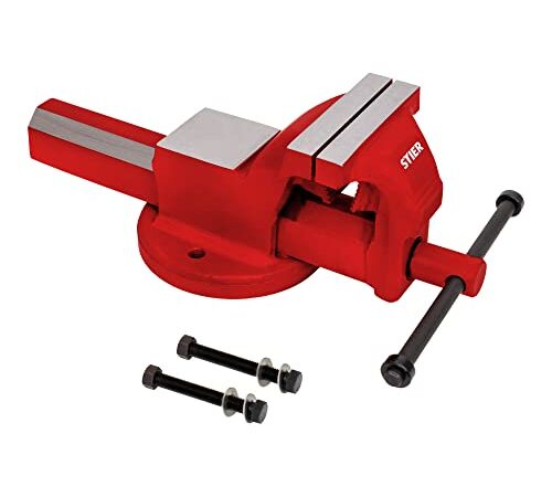 STIER Parallelschraubstock, Spannweite 125 mm, Größe 100 mm, Schraubstock mit breiter Ambossfläche, hohe Spannkraft, inkl. Befestigungsmaterial & Rohrspannbacken