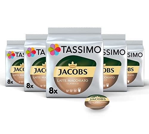 Tassimo Kapseln Jacobs Typ Latte Macchiato Classico, 40 Kaffeekapseln, 5er Pack, 5 x 8 Getränke