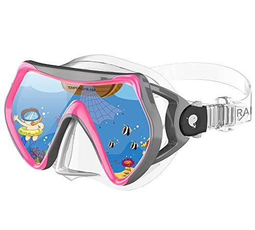 Taucherbrille Kinder (4-12 Jahre), Rabigala Kinder Taucherbrille Tauchmaske, Verstellbares Silikonband, Anti-Leck Schnorchelmaske für Kinder Jungen Mädchen (Silver-Pink)
