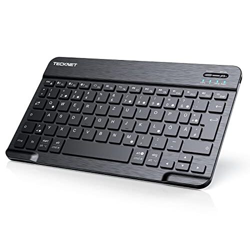 TECKNET Bluetooth Tastatur, Ultra Dünn Wireless Keyboard Deutsches Layout QWERTZ Bluetooth 3.0 Kabellose Tastatur für Windows, Mac, iOS, Android