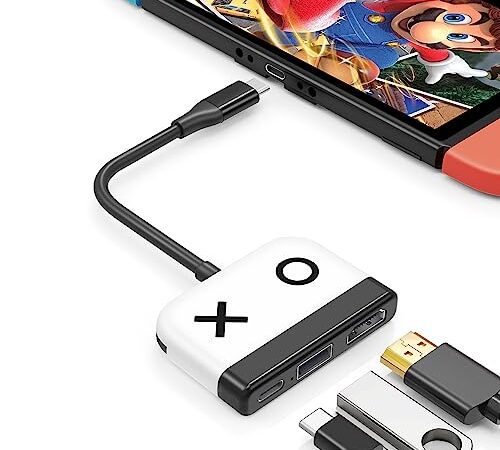 Tendak USB Typ C auf HDMI Adapter für Switch 3 in 1 USB-C Hub mit USB 3.0 PD Aufladung 4K HDMI Konverter für Nintendo Switch/Switch OLED, MacBook Pro, Samsung S22 Huawei Mate 30 (Weiß)
