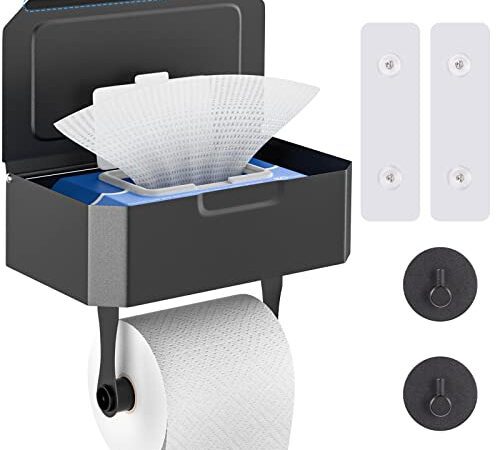 Toilettenpapierhalter ohne Bohren, Tilenvi Klopapierhalter mit Feuchttücherbox, Toilettenpapierhalter mit Ablage, Klopapierhalter ohne Bohren, WC Rollenhalter, Küchenrollenhalter Edelstahl für Bad