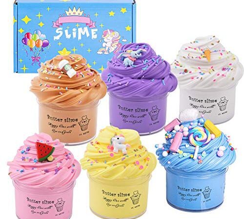 Uolor 6 Pack Fluffy Slime Set Kinder, Stressabbau Kreativ DIY Spielzeuge Geschenke zum Mädchen und Jungen, Selber Machen Schleim Kit - Super Weich und Nicht Klebrig