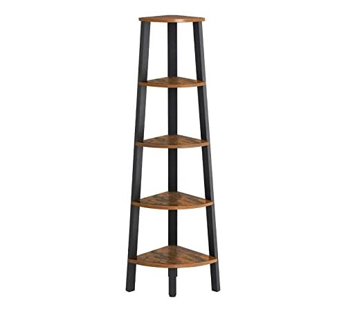 VASAGLE Eckregal, Bücherregal mit 5 Ebenen, Leiterregal, Aufbewahrungsregal, Pflanzenregal für Wohnzimmer, Industrial-Design, mit Stahlrahmen, vintagebraun-schwarz LLS35X