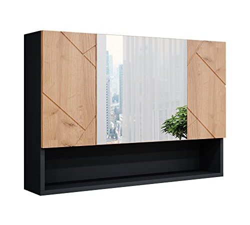 Vicco Spiegelschrank Badspiegel Wandspiegel Irma 80 cm modern Badezimmer Spiegel Badezimmerschrank Badezimmermöbel Spiegeltür Schranktür Hängeschrank Einlegeboden Regal Ablage (Anthrazit-Eiche)