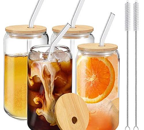 Cocktailgläser mit Deckel und Strohhalm,4 Stück Frosted Beer Can Shape iced coffee Glass dosenform,Biergläser,trinkgläser,Fancy Lunnix Glas,Glasbecher für Wasser,Kaffee,Cocktail,Smoothie,Soda,Geschenk