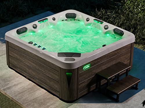 emotion | Outdoor Whirlpool 5 Personen | B220 x H94 x L220 cm | Jacuzzi mit 60 Düsen, 16 LEDs und Smarter WiFi Steuerung | Außenwhirlpool mit LED-Beleuchtung | Ganzjahres-Whirlpool