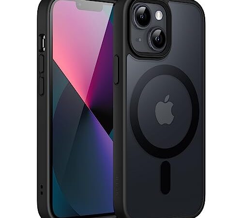 JETech Magnetisch Hülle für iPhone 13 Mini 5,4 Zoll Kompatibel mit MagSafe, Durchscheinende Matt Handyhülle Rückseite Dünn Stoßfest Schutzhülle (Schwarz)