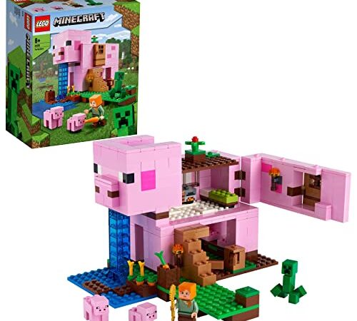 LEGO 21170 Minecraft Das Schweinehaus Bauset mit Figuren: Alex, Creeper und 2 Schweinefiguren, Tier-Spielzeug, Konstruktionsspielzeug, Geschenkidee für Jungen und Mädchen ab 8 Jahren