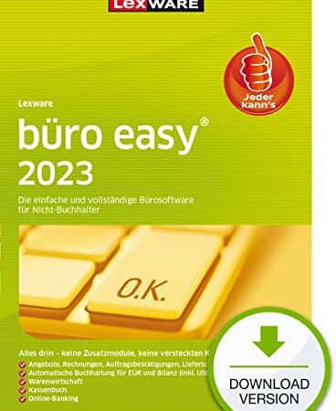 Lexware büro easy Standard 2023 (365 Tage) | Bürosoftware mit Basisfunktionen, Kassenbuch, Warenwirtschaft u.w. | Download | PC Aktivierungscode per Email