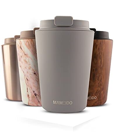 MAMEIDO Thermobecher 350ml, 470ml & 700ml - dichter Kaffeebecher to go aus Edelstahl doppelwandig isoliert, auslaufsicher - Coffee to go Becher warmhaltend für Kaffee & Tee (Taupe Grey, 350ml)