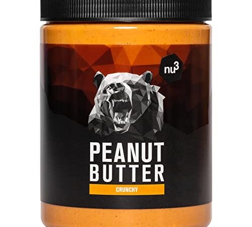 nu3 Vegan Protein Erdnussbutter ohne Zucker Crunchy (1kg) mit 28g Protein pro 100g - Peanut Butter mit natürlichem Erdnussmus ohne Zucker, Salz und Palmöl - glutenfreies, vielseitig nutzbares Nussmus