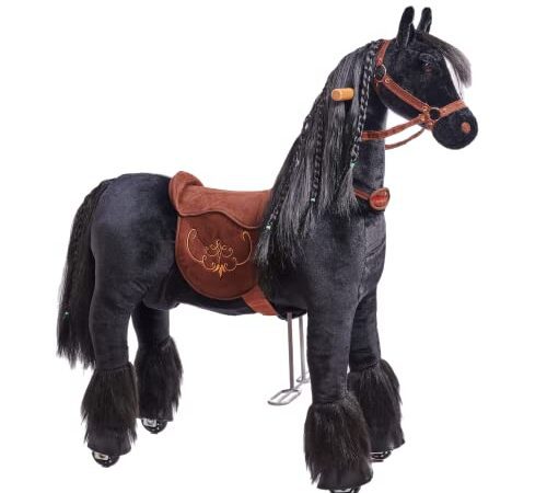 Ponnie - Ebony, Kinder Reitpferd, 5-12 Jahre, M, Mechanical Pferd auf Rollen, geeignet für Kinder ab 5 Jahren (Gewichtsanforderung: min. 18 kg bis max. 50 kg)