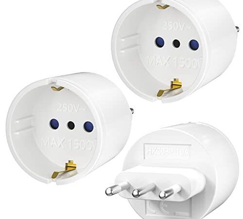 Reiseadapter, 3er Pack DE to IT Reisestecker Adapter 2 Pin Europa to 3 Pin Italien Stecker Typ L Schuko Adapter EU auf Italien Chile, weiß