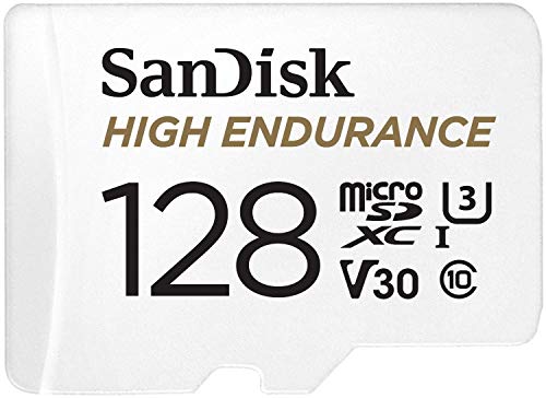 SanDisk High Endurance microSDXC Speicherkarte 128 GB + Adapter (Für Dash-Cams und private Überwachungskameras, 100 MB/s Lesen, V30 für Full-HD und 4K-Videos)