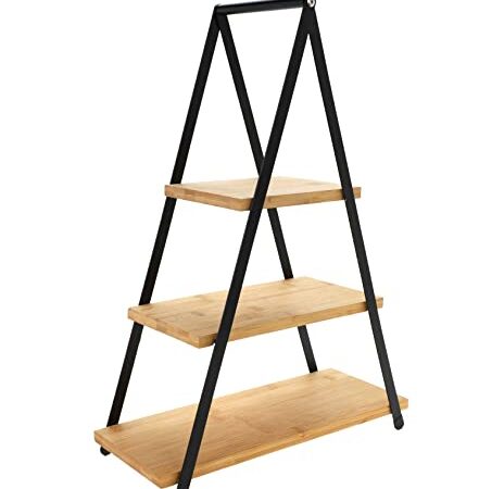 Spetebo XXL Etagere schwarz - 53 x 36 cm - Servier Regal mit 3 Ebenen aus Bambus mit Metallgestell - Käse Dessert Kuchen Ständer