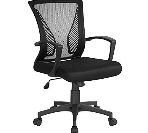 Yaheetech Bürostuhl Ergonomisch, Schreibtischstuhl mit Netzbespannung, Chefsessel aus Mesh, höhenverstellbarer Computerstuhl 136 kg, Arbeitsstuhl mit Netzrückenlehne, atmungsaktiv, Wippfunktion